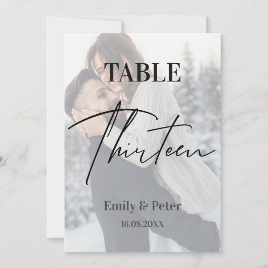 Vellumフェイク写真結婚の13テーブル番号 サンキューカード (正面)