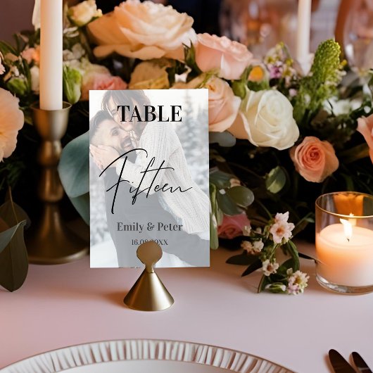 Vellumフェイク写真結婚の15テーブル番号 サンキューカード