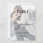 Vellumフェイク写真結婚の7つのテーブル番号 サンキューカード (正面)