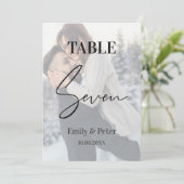Vellumフェイク写真結婚の7つのテーブル番号 サンキューカード (スタンド正面)
