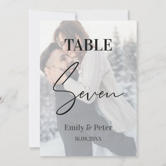 Vellumフェイク写真結婚の7つのテーブル番号 サンキューカード (裏面)