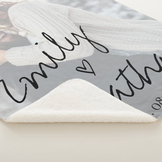 Vellumフェイク効果写真結婚の日付カスタム シェルパブランケット (3/4)