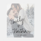 Vellumフェイク効果写真結婚の日付カスタム フリースブランケット (正面)