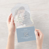 Vellumフォトオエレガントーバーレイダスティブルー | QRコード オールインワン招待状 (貼ってはがせる)