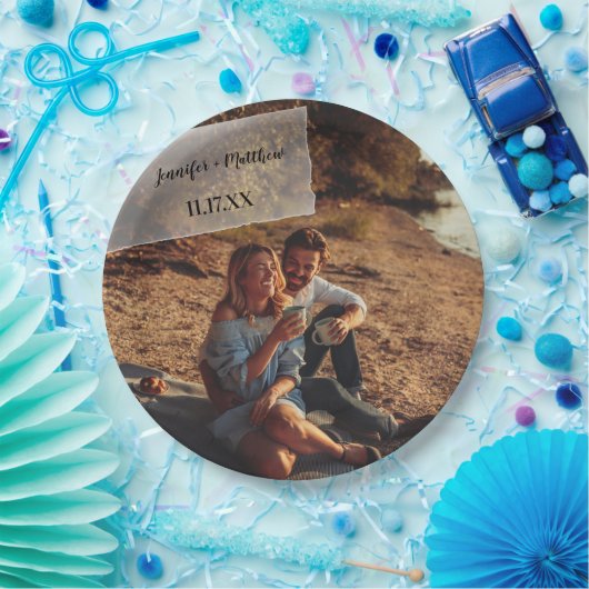 Vellumフォトオフェイクーバーレイカスタムウェディング ペーパープレート (パーティー)