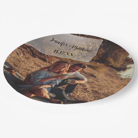 Vellumフォトオフェイクーバーレイカスタムウェディング ペーパープレート (アングル)