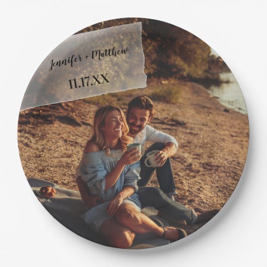 Vellumフォトオフェイクーバーレイカスタムウェディング ペーパープレート (正面)