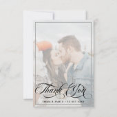 Vellumモダンの草書体結婚の写真 サンキューカード (正面)