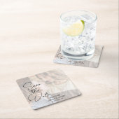 Vellumモダン写真フェイク結婚式の日付を保存 スクエアペーパーコースター (インサイチュ)