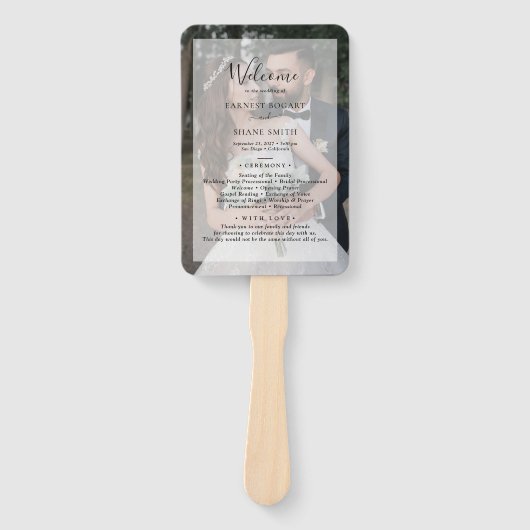 Vellum写真フェイクエレガモダンントウェディングプログラム ハンドファン (正面)