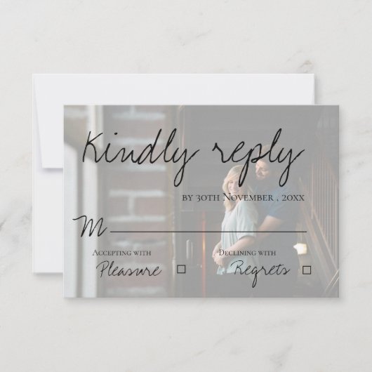 Vellum効果フェイクフォトウェディングRSVPカード 出欠カード (正面)