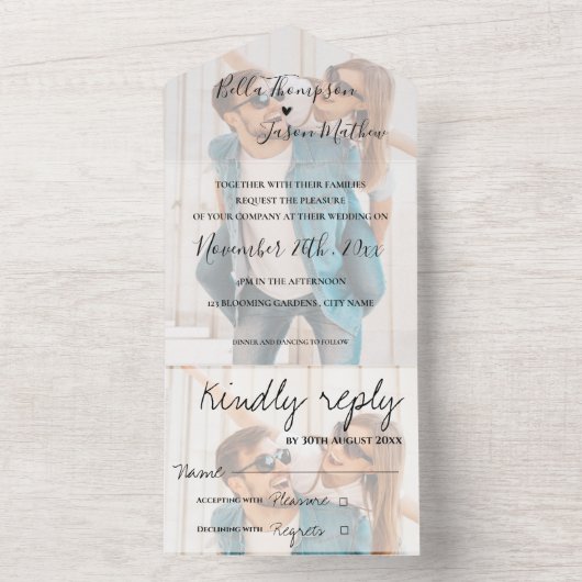 Vellum効果フェイクモノグラム数々のフォト結婚ズ オールインワン招待状 (内側)