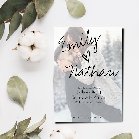 Vellum効果フェイク写真ウェディング日付を保存 マグネット招待状