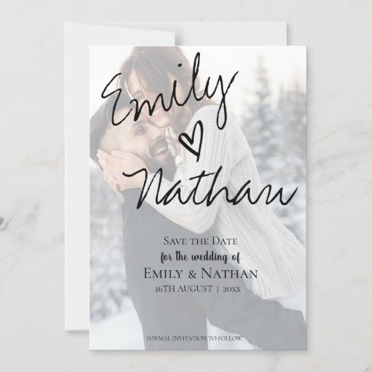 Vellum効果フェイク写真ウェディング日付を保存 マグネット招待状 (正面)