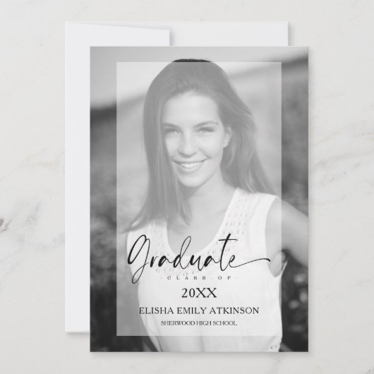 Vellum経エレガント験エフェクト白黒フォト 招待状 (正面)