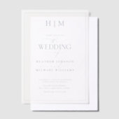 Vellum フォーマル Dusty Blue Monogramスクリプ結婚ト ベラム紙招待状 (オフセット)
