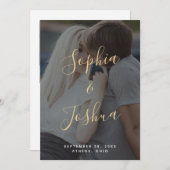 Vellum モダン Look金ゴールドスクリプト写真の保存日付 招待状 (正面/裏面)