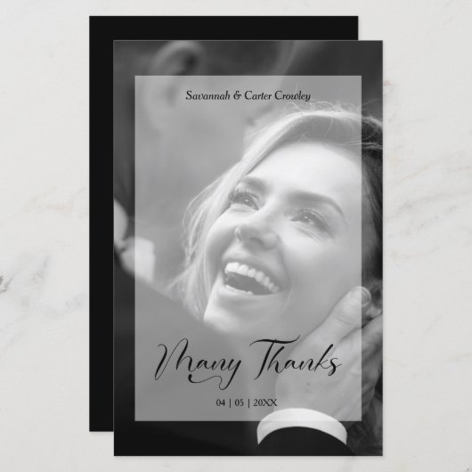 Vellum Effect Budget Wedding BW Photo Thanks  (正面/裏面)