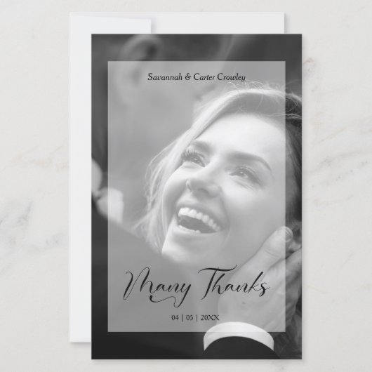 Vellum Effect Budget Wedding BW Photo Thanks  (正面)