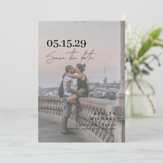 Vellum Look Hand Letteredタイポグラフィ写真 セーブザデート (スタンド正面)