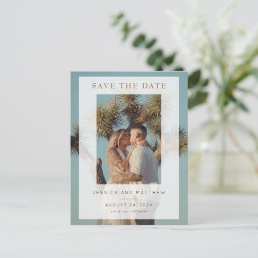 Vellum Overlayフルフォト日付を保存 案内ポストカード (スタンド正面)