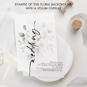 Vellum Tinted Pink花模様の背景結婚 招待状