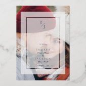 Vellum Transparency Effect写真結婚のイニシャル 箔招待状 (正面)