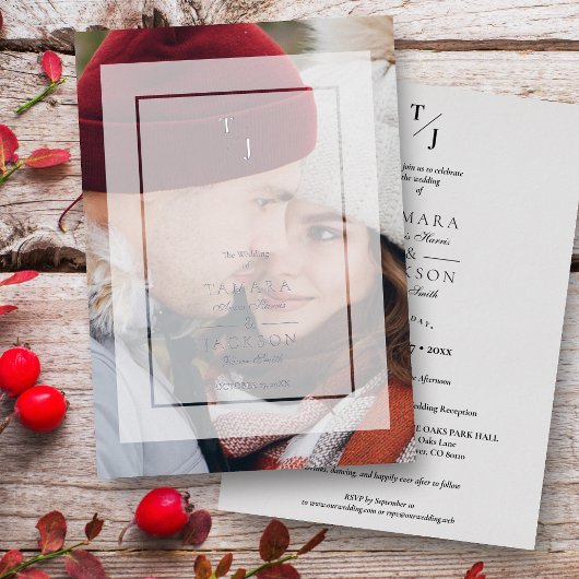 Vellum Transparency Effect Photo Wedding Initials  箔招待状