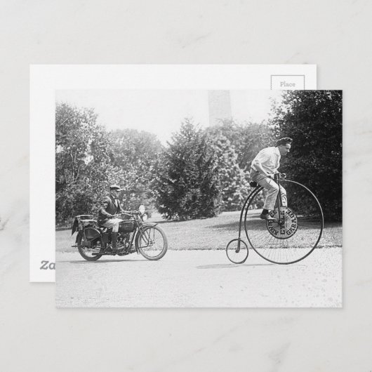 Velocipedeと警察オートバイのヴィンテージ写真 ポストカード (正面/裏面)