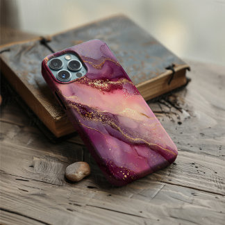 Velvet Amethyst – パープルピンク＆ゴールドマーブルフォン iPhone 16ケース