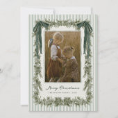 Velvet Bow and Stripes Christmas Photo Card Green シーズンカード (正面)