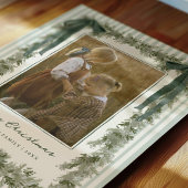 Velvet Bow and Stripes Christmas Photo Card Green シーズンカード