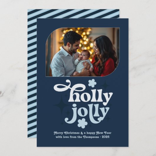 Velvet Ice Modern Blue Christmas Photo シーズンカード (正面/裏面)