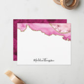 Velvet Pink Agate Geode Script Typography ノートカード (正面/裏面インサイチュ)