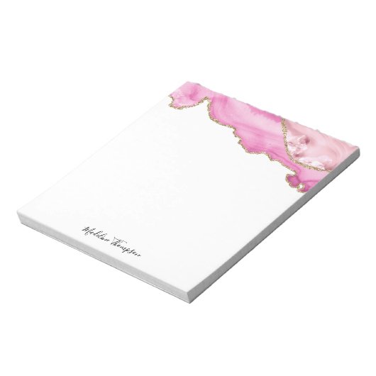 Velvet Pink Gold Agate Geode Script Typography ノートパッド (回転)
