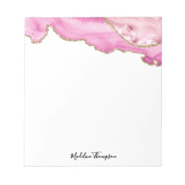 Velvet Pink Gold Agate Geode Script Typography ノートパッド