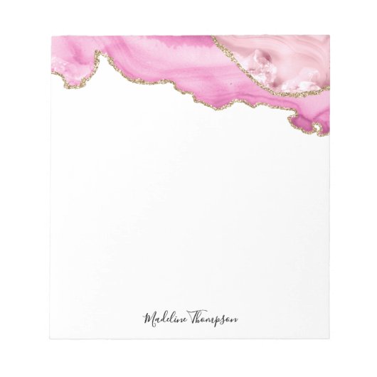 Velvet Pink Gold Agate Geode Script Typography ノートパッド (正面)