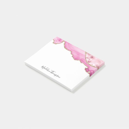 Velvet Pink Gold Agate Geode Script Typography ポストイット (アングル)