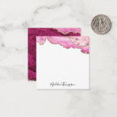 Velvet Pink Magenta Gold Agate Geode Script Square ノートカード (正面/裏面インサイチュ)