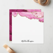 Velvet Pink Magenta Gold Agate Geode Script Square ノートカード (正面/裏面インサイチュ)