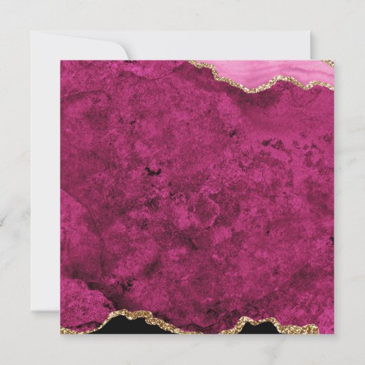 Velvet Pink Magenta Gold Agate Geode Script Square ノートカード (裏面)