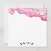 Velvet Pink Magenta Gold Agate Geode Script Square ノートカード (正面)