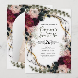 Velvet Plum Garden Floral Greenery Sweet 16 招待状