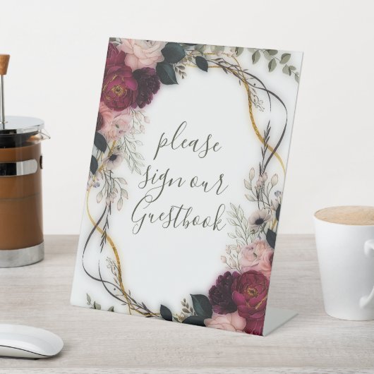 Velvet Plum Garden Floral Greenery Wedding  台座サイン (インサイチュ)