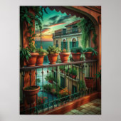 Venetian Balcony Sunset Canal View Art ポスター (正面)