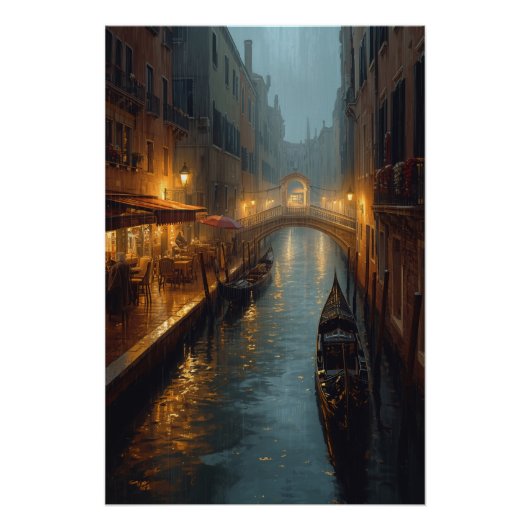 Venetian Glow – Rainy Night Lights and Reflections ポスター (正面)