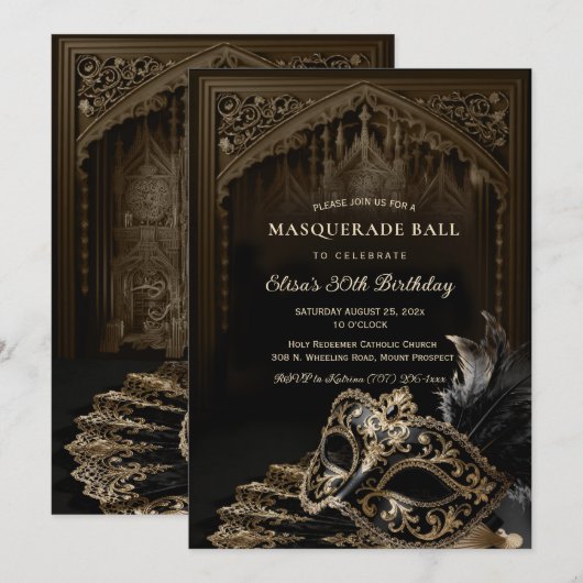 Venetian gothic Masquerade Party invitation 招待状 (正面/裏面)
