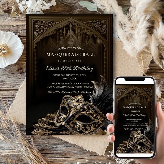 Venetian gothic Masquerade Party invitation 招待状