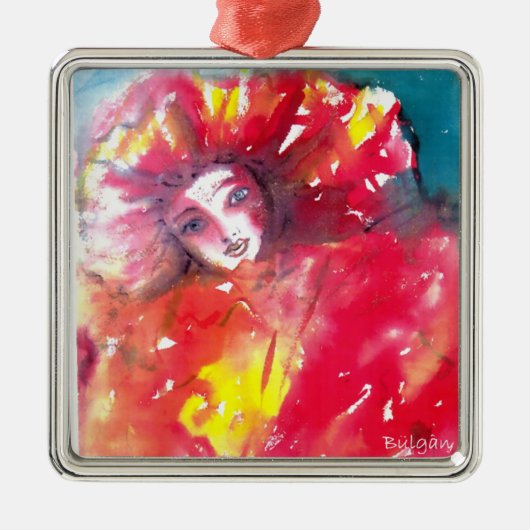 VENETIAN MASQUERADE顔 – 赤いマスク メタルオーナメント (正面)