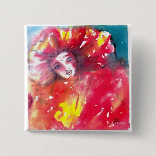 VENETIAN MASQUERADE顔 – 赤いマスク 缶バッジ (正面)